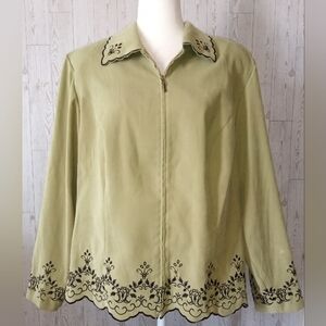 Studio I Embroidered Floral Zip Up Jacket Blazer Women's Size 18W